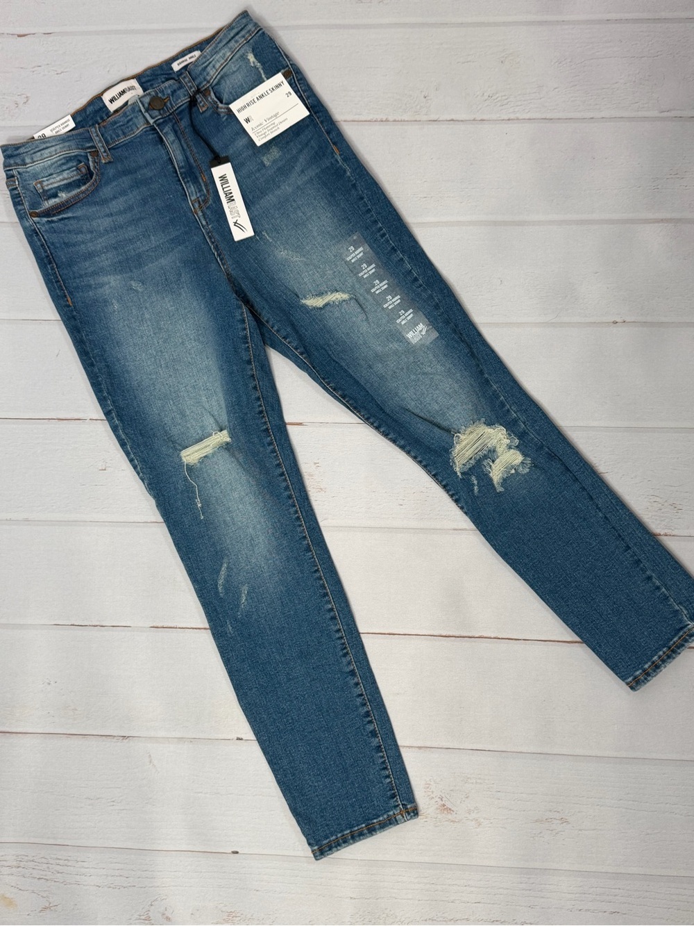 NWT William Rast High Rise Ankle Skinny Jeans Distressed Size 29